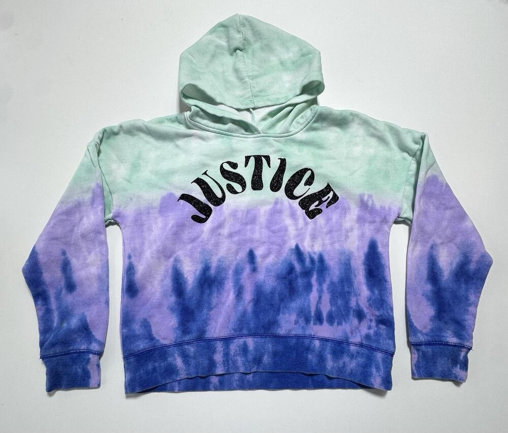 Justice Girls L (12/14) Tie-Dye Pullover Hoodie Fleece Glitter Logo #1082